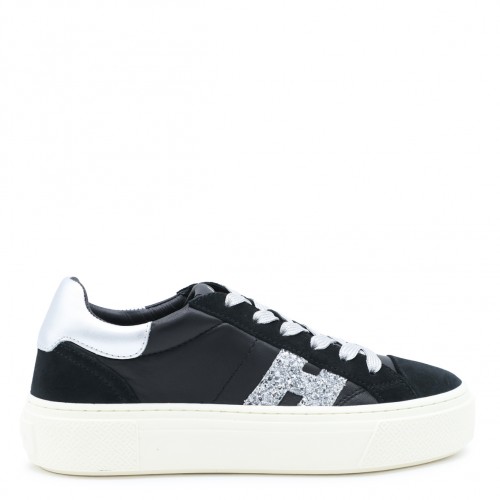 BLACK AND SILVER LEATHER CROSSWIND SNEAKERS