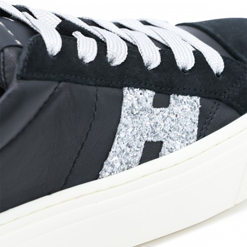 BLACK AND SILVER LEATHER CROSSWIND SNEAKERS