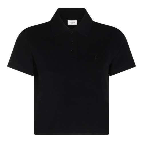 BLACK COTTON CROPPED POLO SHIRT