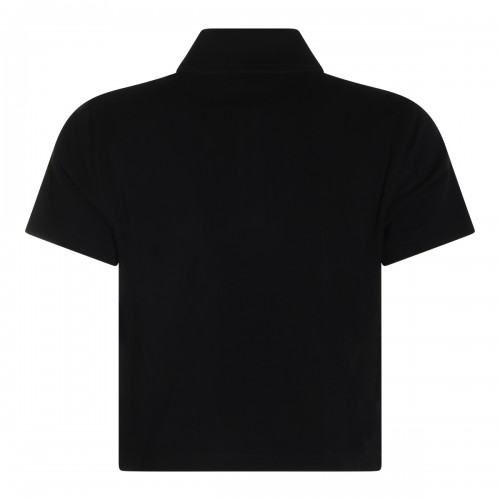 BLACK COTTON CROPPED POLO SHIRT