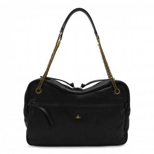 BLACK LEATHER DOLCE LARGE SHOULDER BAG
