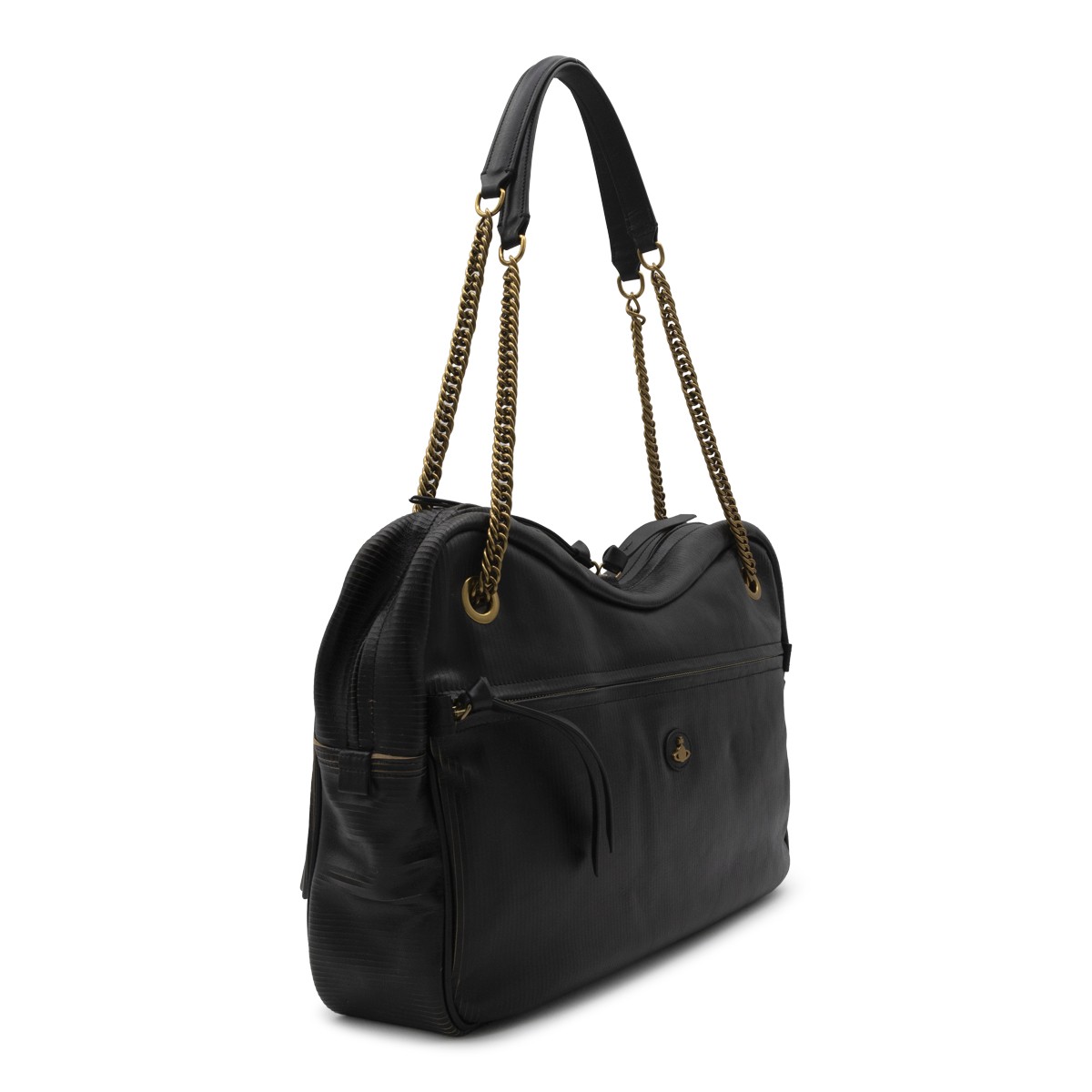 BLACK LEATHER DOLCE LARGE SHOULDER BAG