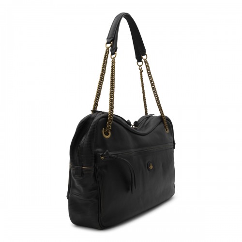 BLACK LEATHER DOLCE LARGE SHOULDER BAG