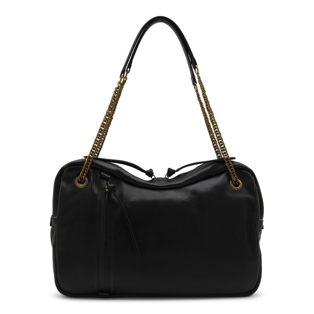 BLACK LEATHER DOLCE LARGE SHOULDER BAG