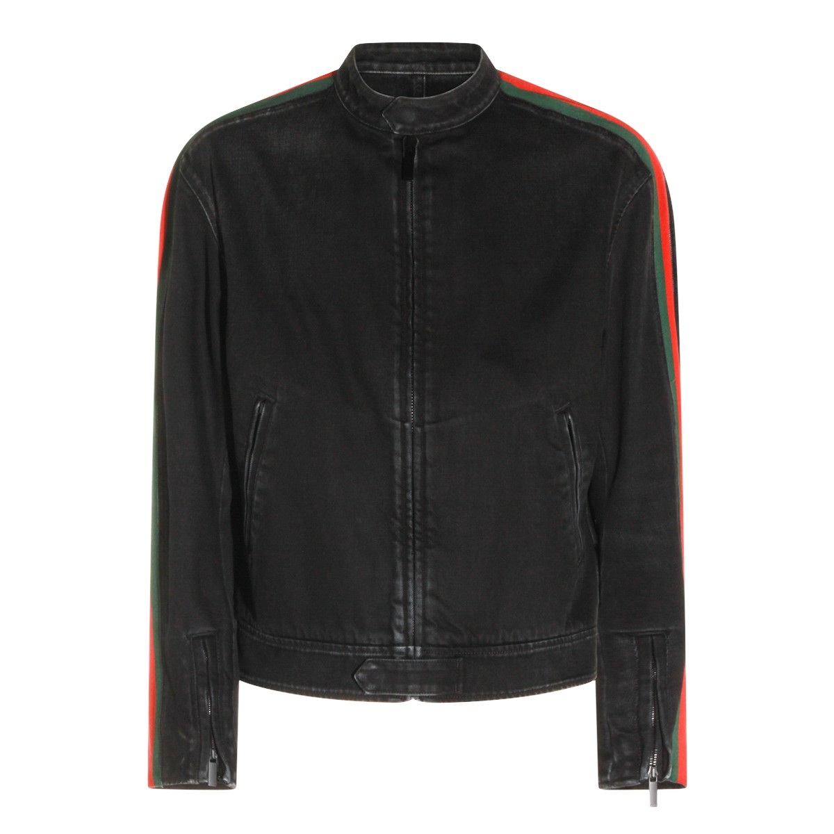 BLACK COTTON WEB RIBBON DENIM JACKET
