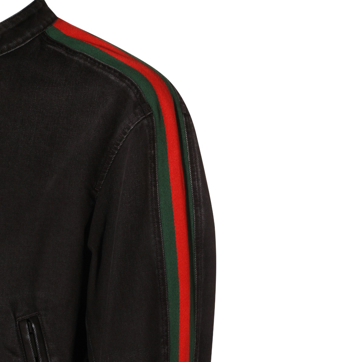 BLACK COTTON WEB RIBBON DENIM JACKET