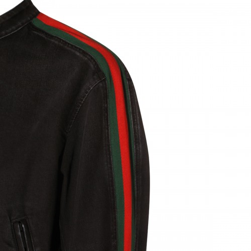 BLACK COTTON WEB RIBBON DENIM JACKET