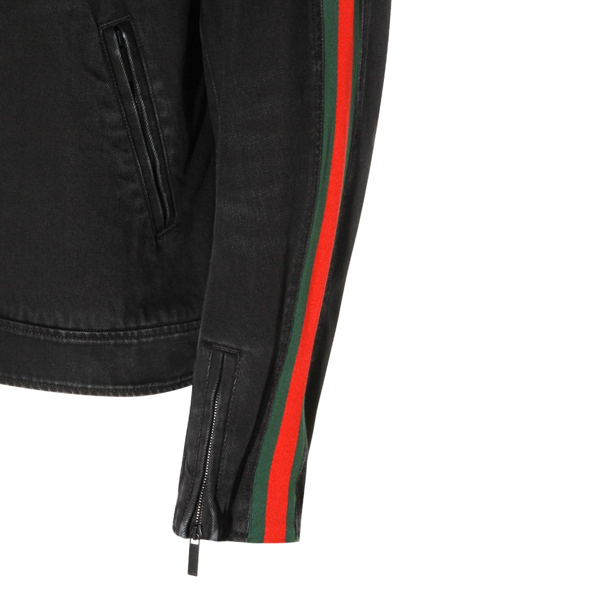 BLACK COTTON WEB RIBBON DENIM JACKET