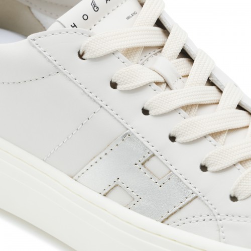 BEIGE AND SILVER LEATHER CROSSWIND SNEAKERS
