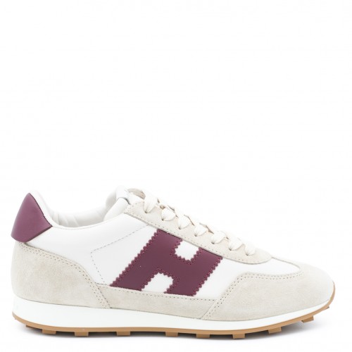 IVORY AND BORDEAUX LEATHER ATHLETIC SNEAKERS