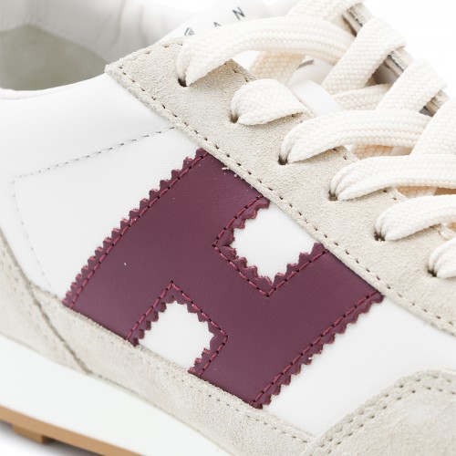 IVORY AND BORDEAUX LEATHER ATHLETIC SNEAKERS