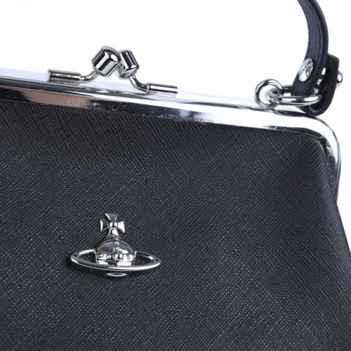 BLACK LEATHER GRANNY FRAME TOP HANDLE BAG