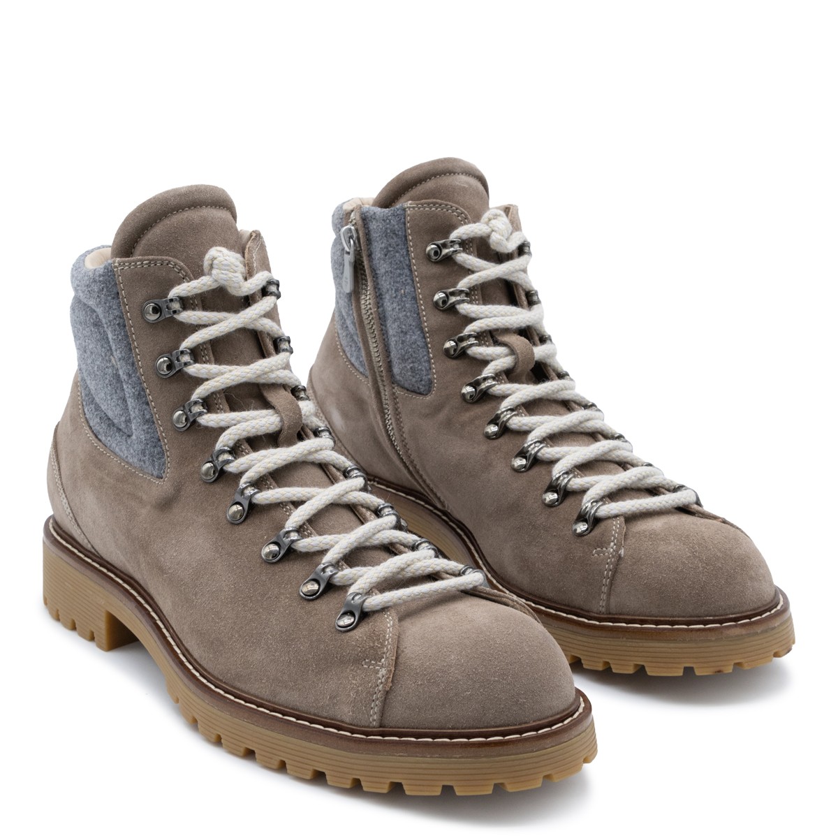 BROWN AND GREY BOOTS