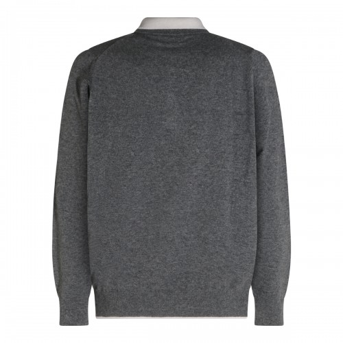 GREY WOOL AND CASHMERE BLEND POLO SWEATER