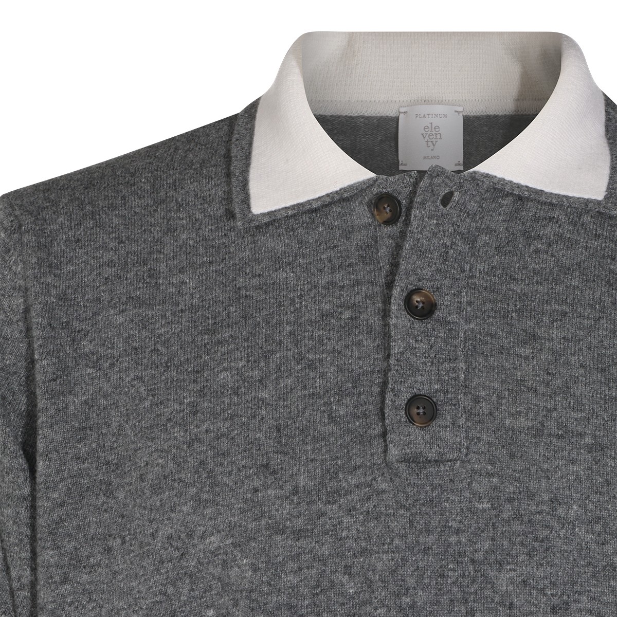 GREY WOOL AND CASHMERE BLEND POLO...