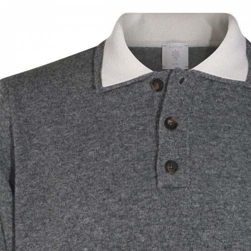 GREY WOOL AND CASHMERE BLEND POLO SWEATER
