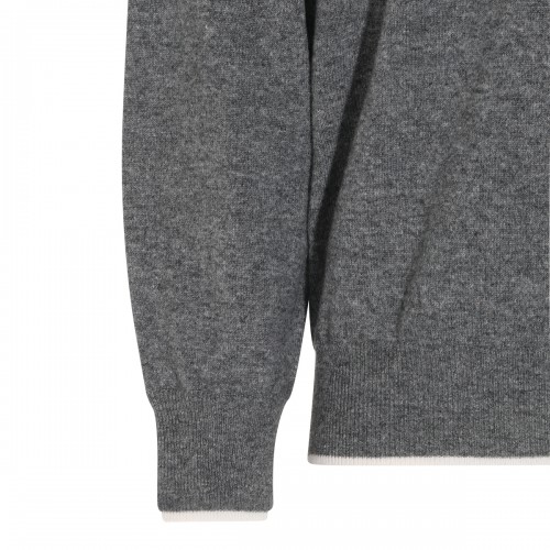 GREY WOOL AND CASHMERE BLEND POLO SWEATER