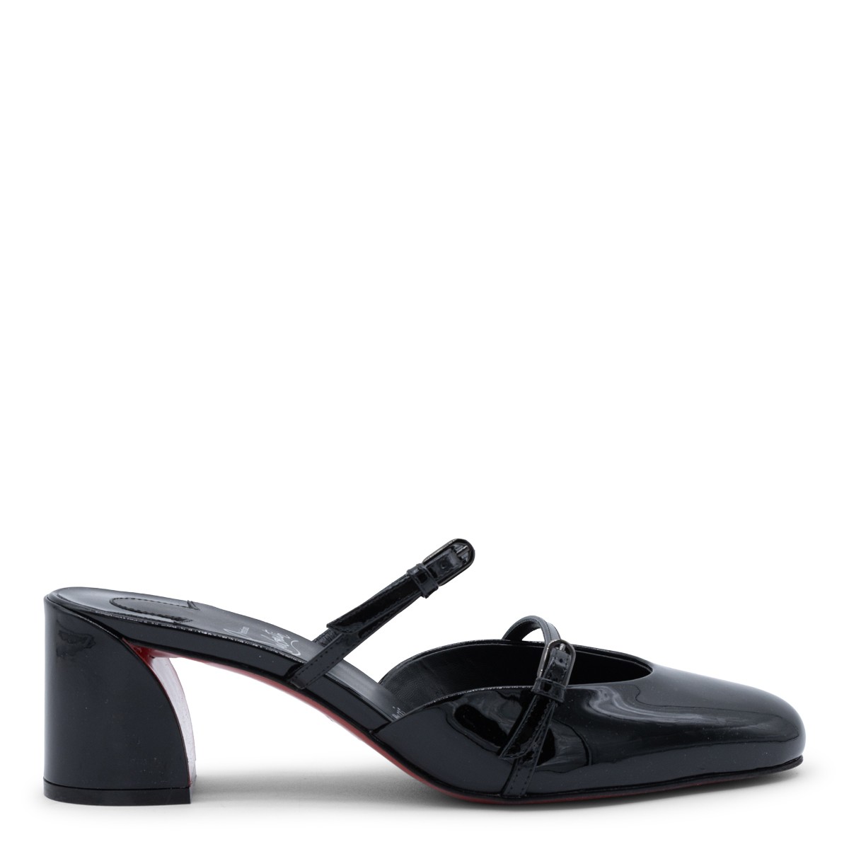 BLACK LEATHER JANE NINA LOW HEEL PUMPS