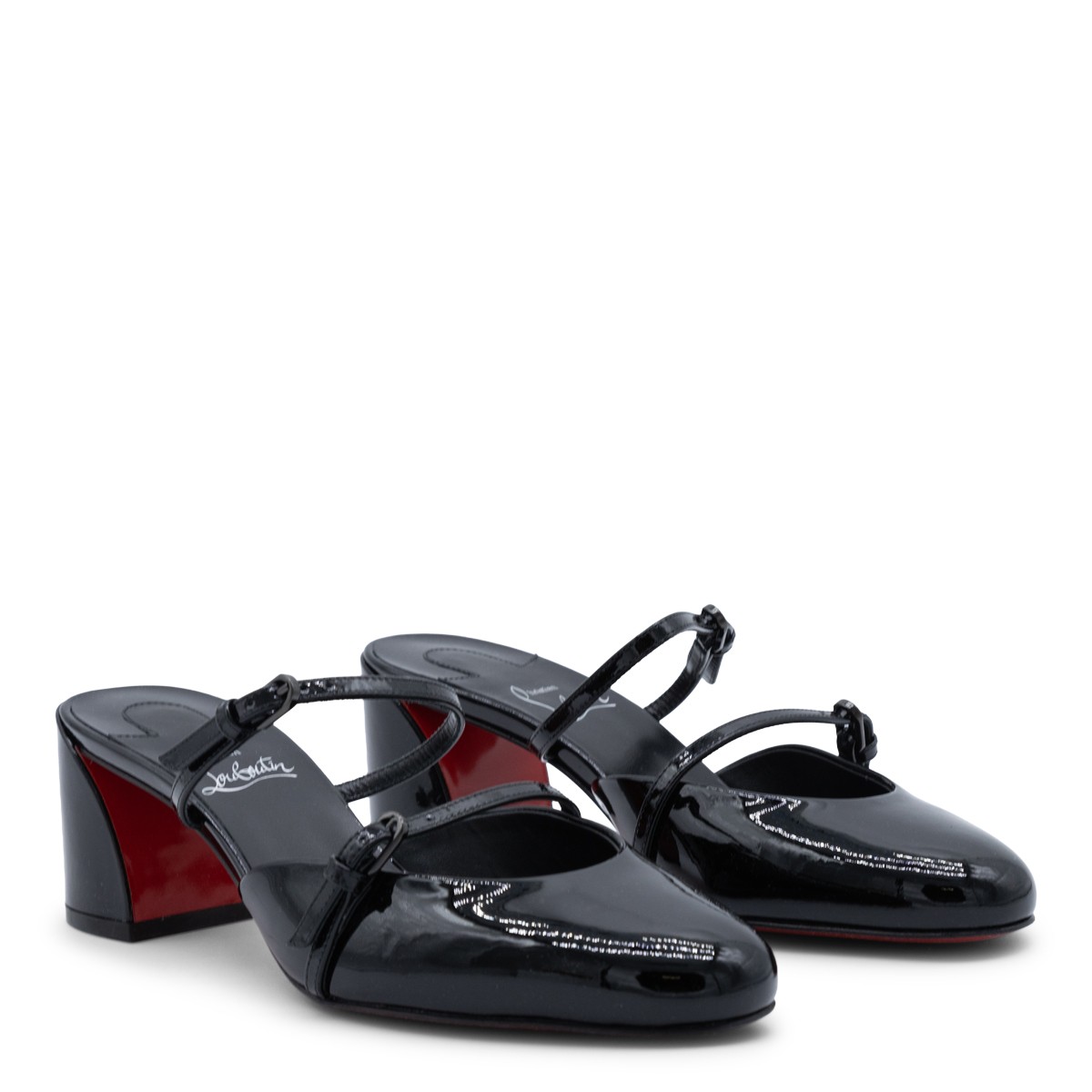 BLACK LEATHER JANE NINA LOW HEEL PUMPS