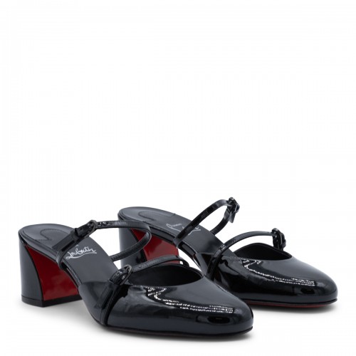 BLACK LEATHER JANE NINA LOW HEEL PUMPS