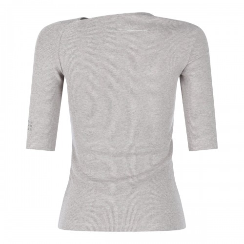 TAUPE COTTON AND VIRGIN WOOL BLEND STRETCH TOP