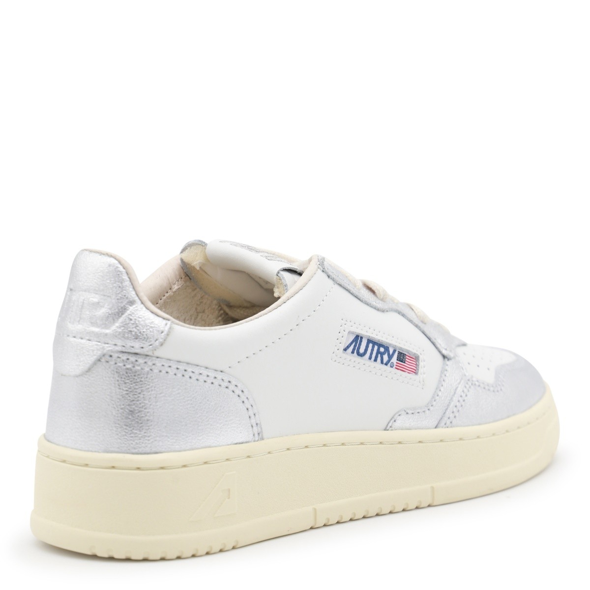 WHITE AND SILVER LEATHER SNEAKERS