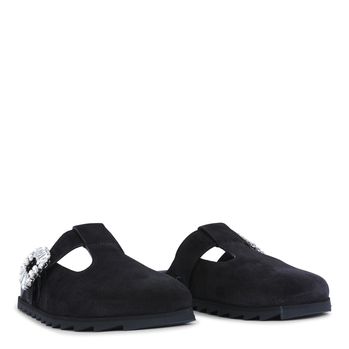 BLACK SUEDE SLID VIV' MULES FLATS