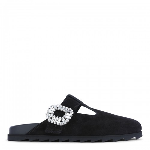 BLACK SUEDE SLID VIV' MULES FLATS