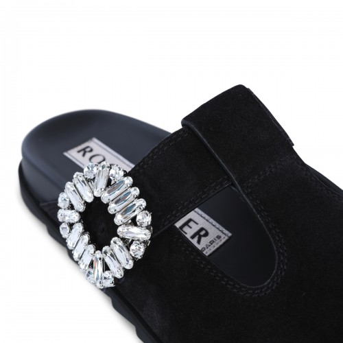 BLACK SUEDE SLID VIV' MULES FLATS