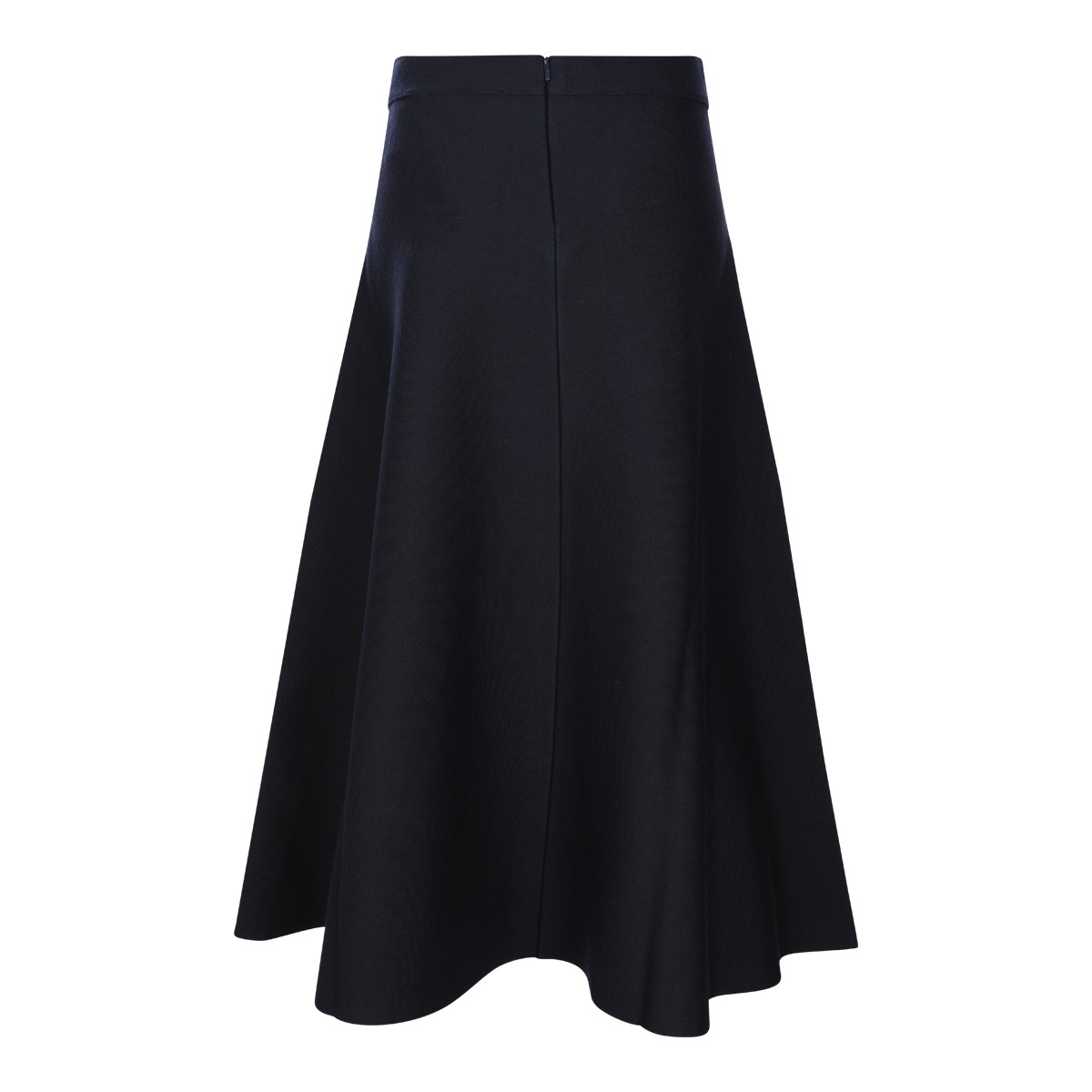 NAVY WOOL BLEND PLEATED MIDI SKIRT
