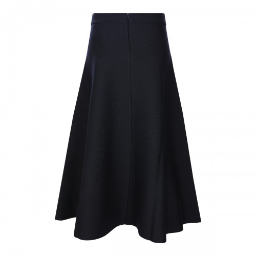 NAVY WOOL BLEND PLEATED MIDI SKIRT