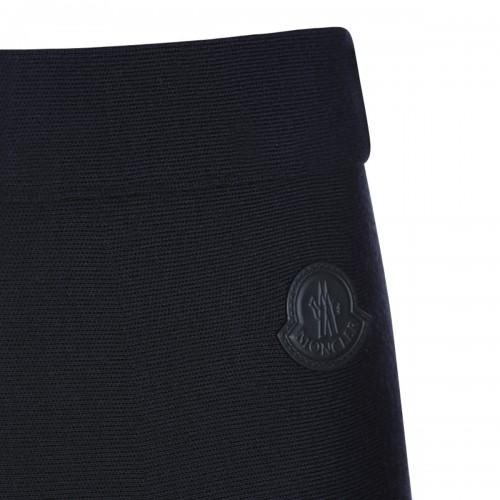 NAVY WOOL BLEND PLEATED MIDI SKIRT
