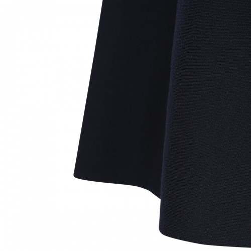NAVY WOOL BLEND PLEATED MIDI SKIRT
