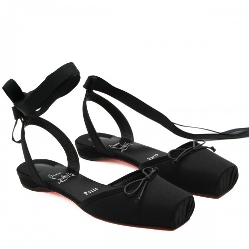 BLACK CREPE SATIN CASSIA FLATS