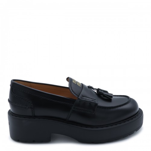 BLACK LEATHER PLATFORM LOAFERS