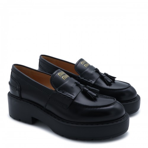 BLACK LEATHER PLATFORM LOAFERS 2
