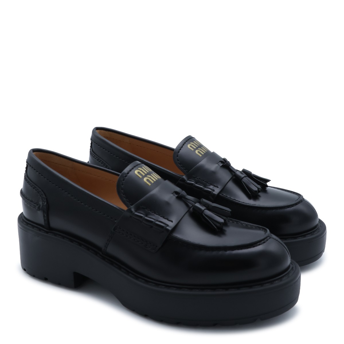 BLACK LEATHER PLATFORM LOAFERS