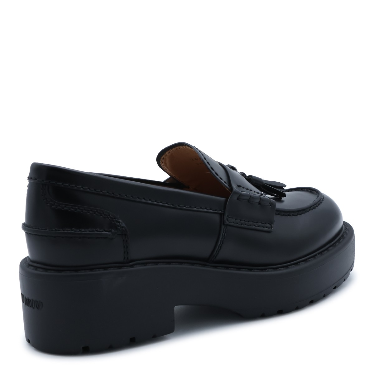 BLACK LEATHER PLATFORM LOAFERS