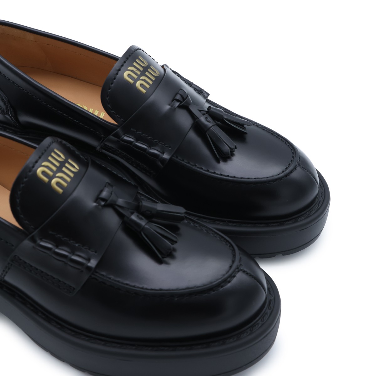 BLACK LEATHER PLATFORM LOAFERS