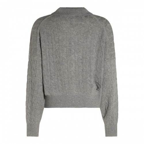 GREY HEATHER WOOL AND CASHMERE BLEND KNITTED POLO SHIRT