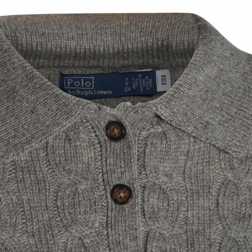 GREY HEATHER WOOL AND CASHMERE BLEND KNITTED POLO SHIRT