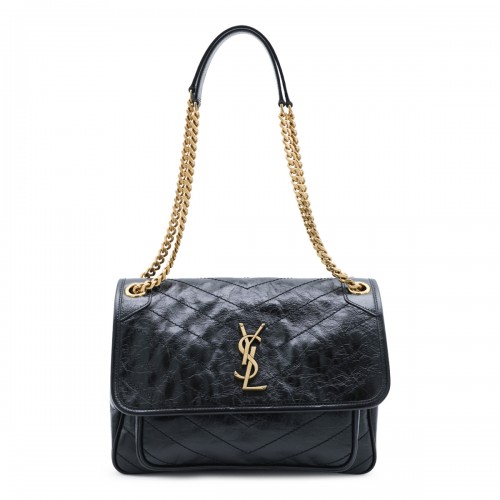 BLACK LEATHJER NIKI SHOULDER BAG