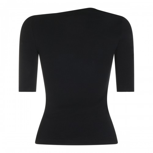 BLACK COTTON AND VIRGIN WOOL BLEND STRETCH TOP