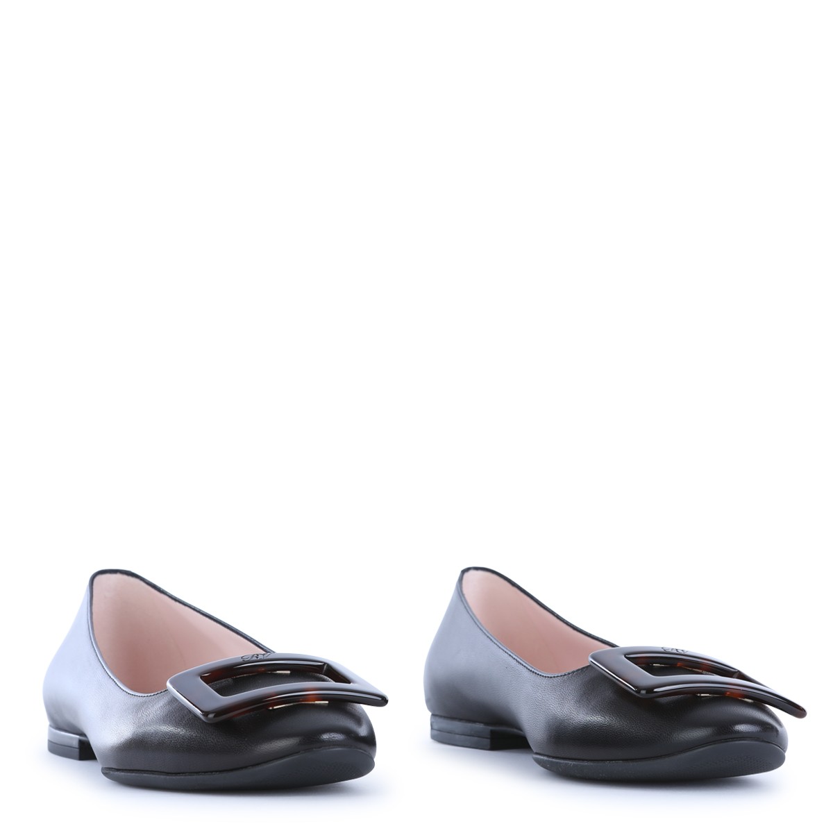 BLACK LEATHER ROUNDY TOURTLE BALL FLATS