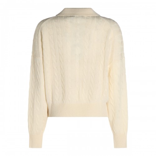 CREAM WOOL AND CASHMERE BLEND KNITTED POLO SHIRT