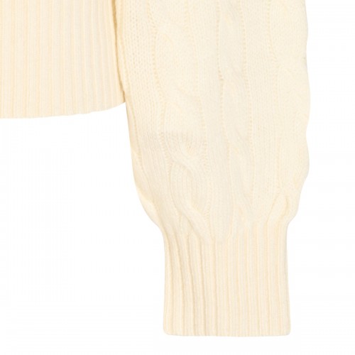 CREAM WOOL AND CASHMERE BLEND KNITTED POLO SHIRT
