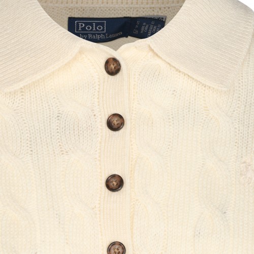 CREAM WOOL AND CASHMERE BLEND KNITTED POLO SHIRT