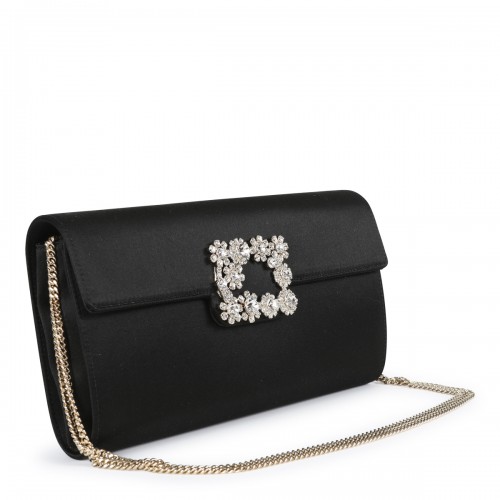 BLACK SATIN EFFLORESCENCE TOP HANDLE BAG