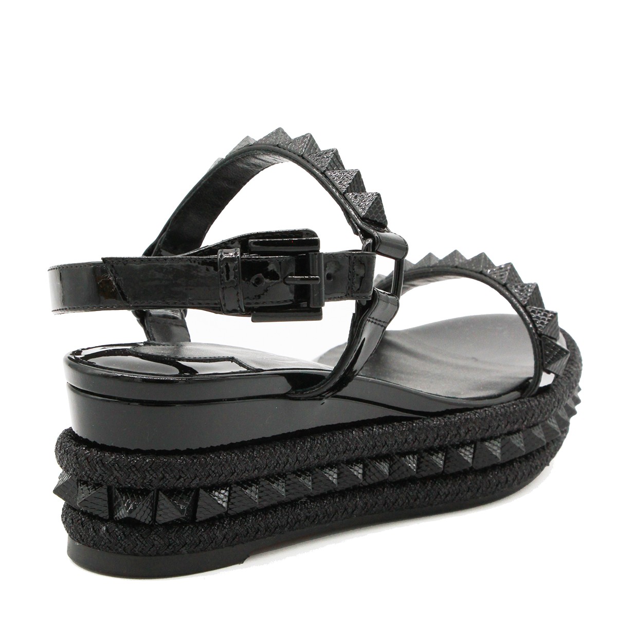 BLACK LEATHER PYRA CLOU ESPADRILLAS