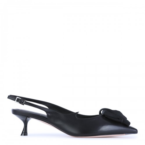 BLACK LEATHER I LOVE VIVIER ROSES SLINGBACK FLATS